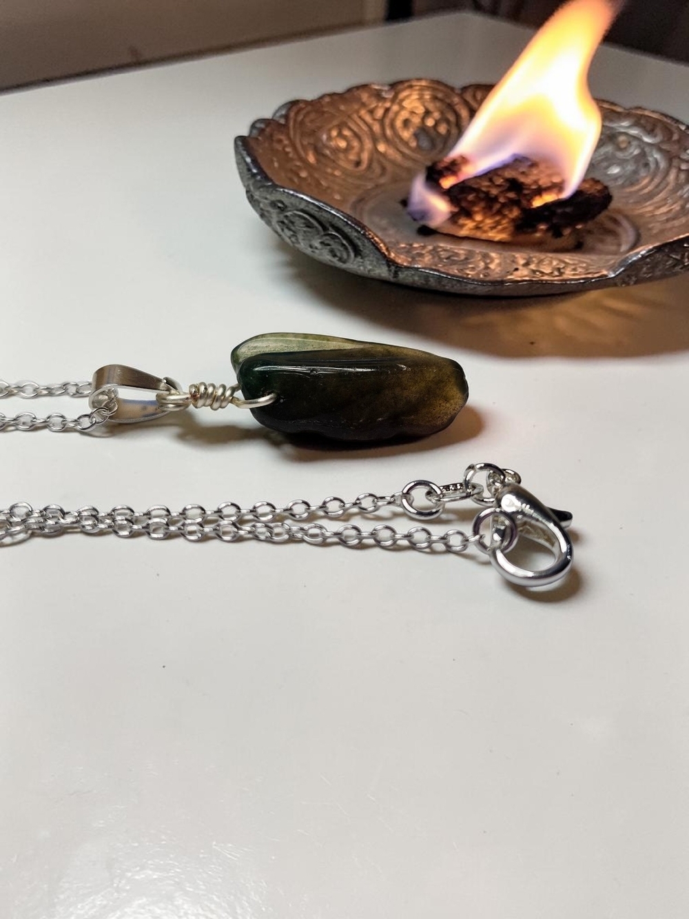 Green Jasper Pendant Necklace with Silver Chain